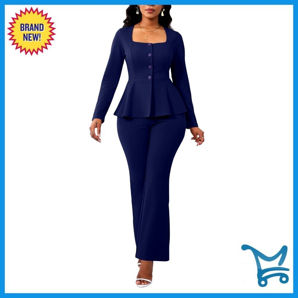 Women's 2 Piece Pantsuit Long Sleeve Blazer Flare Pant Set Office Work